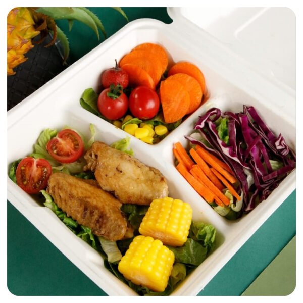 8x8x1 / White Large Hinged Lid / 3 Compartment Foam Containers - Image 5