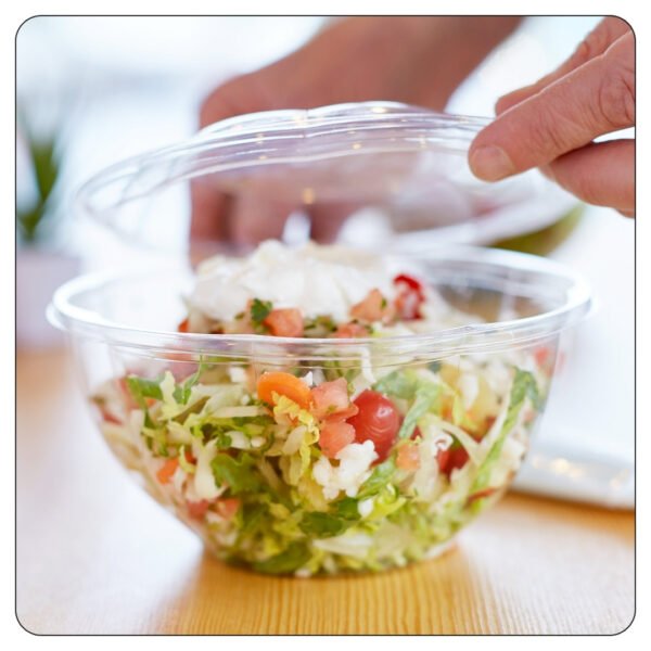 24 Oz. Clear Plastic Salad Bowl with Lid - Image 5