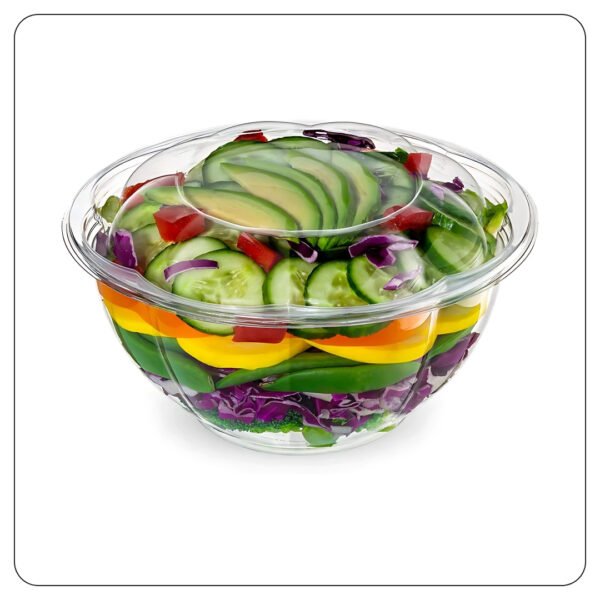 32 Oz. Clear Plastic Salad Bowl with Lid - Image 3