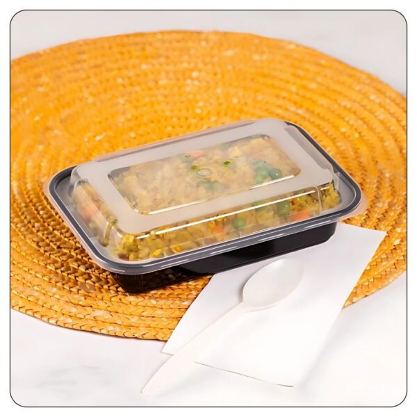 Microwaveable Rectangular Black Food Containers 16 Oz With Lids - Image 4