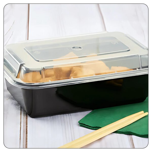 Microwaveable Rectangular Black Food Containers 24 Oz With Lids - Image 4