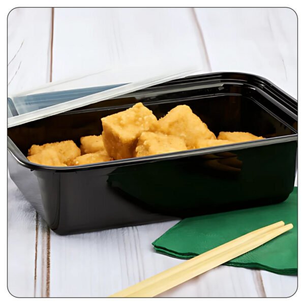 Microwaveable Rectangular Black Food Containers 24 Oz With Lids - Image 5