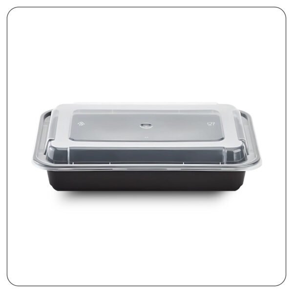 Microwaveable Rectangular Black Food Containers 28 Oz With Lids - Image 2