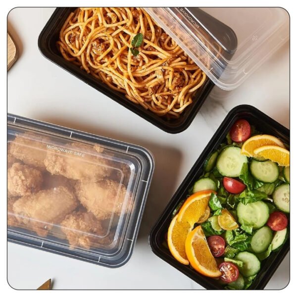 Microwaveable Rectangular Black Food Containers 32 Oz With Lids - Image 4