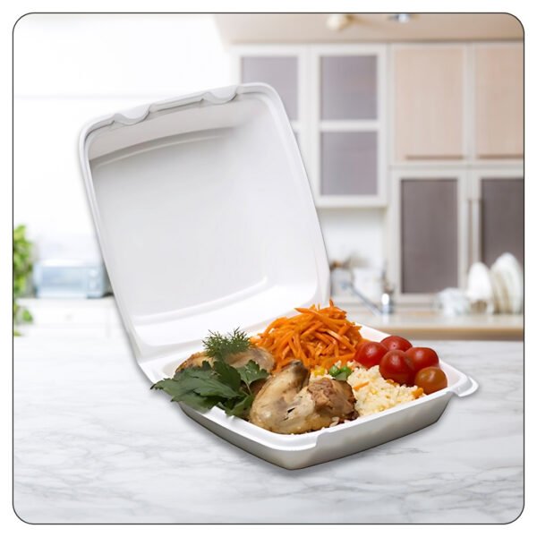 8x8x3 Large Hinged Lid / 1 Compartment Foam Containers - Image 5