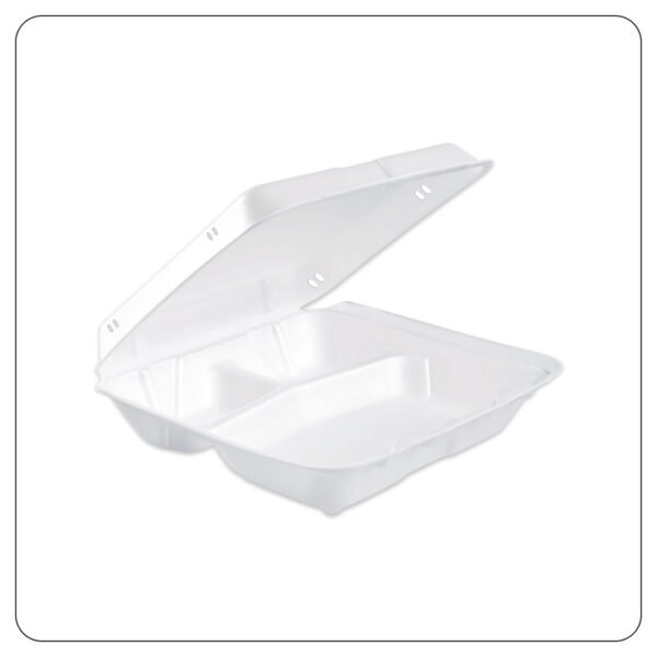 9x9x3 Container-Foam  Vent. White / 3 Compartment Hinged Lid