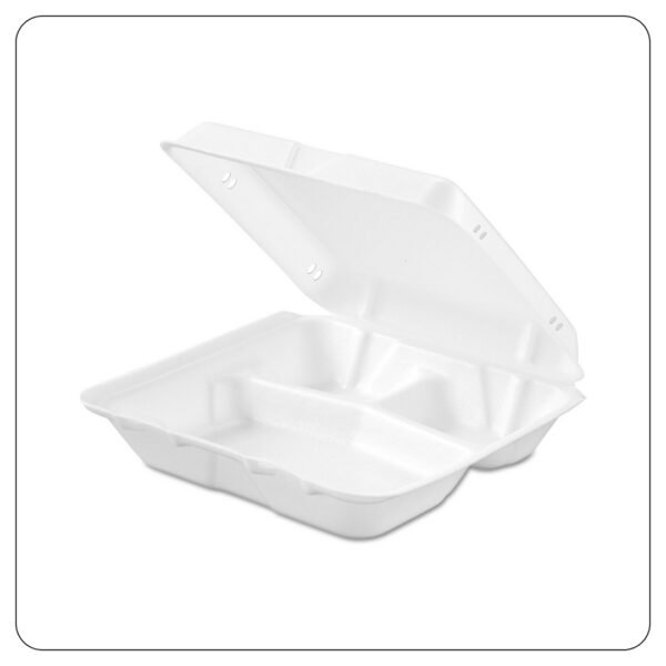9x9x3 Container-Foam  Vent. White / 3 Compartment Hinged Lid - Image 2