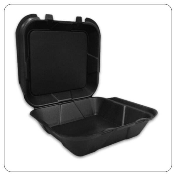 9x9 / 1 Compart Large Foam Hinged Container Black - Image 2