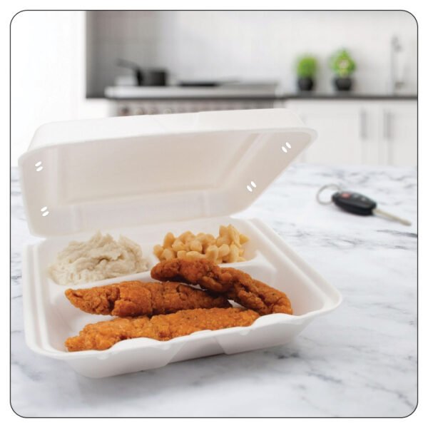 9x9x3 Container-Foam  Vent. White / 3 Compartment Hinged Lid - Image 5
