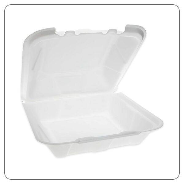 9x9x3 White Foam Square Take Out Container with Hinged - Image 2