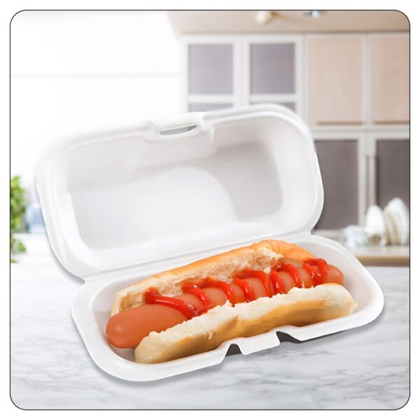 7x4x2  White Foam Hinged Lid Hot Dog Container - Image 4