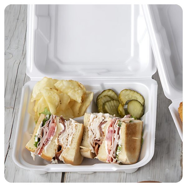 9x9x3 White Foam Square Take Out Container with Hinged - Image 4
