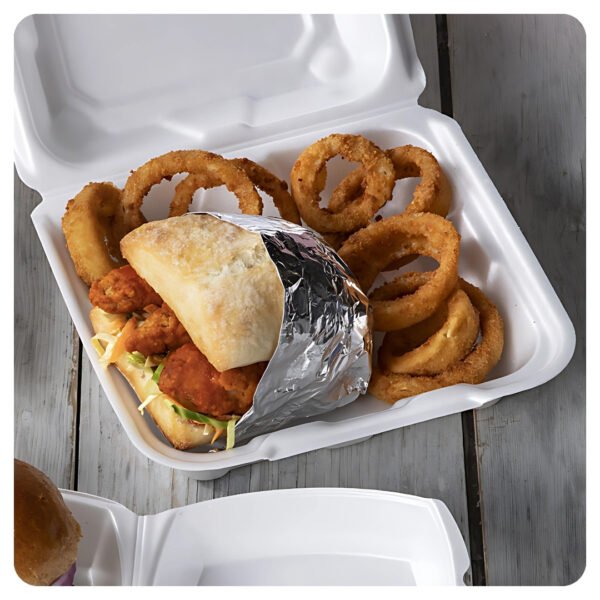 9x9x3 White Foam Square Take Out Container with Hinged - Image 5