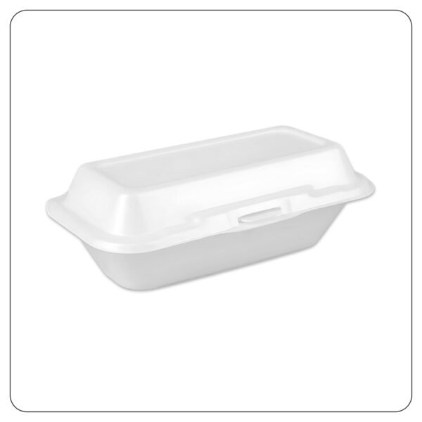 10x5x1/4x3 White Foam Hinged Lid Hot Dog Container
