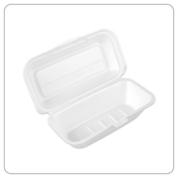 10x5x1/4x3 White Foam Hinged Lid Hot Dog Container - Image 3