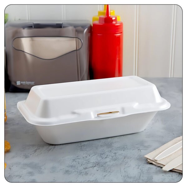 10x5x1/4x3 White Foam Hinged Lid Hot Dog Container - Image 4