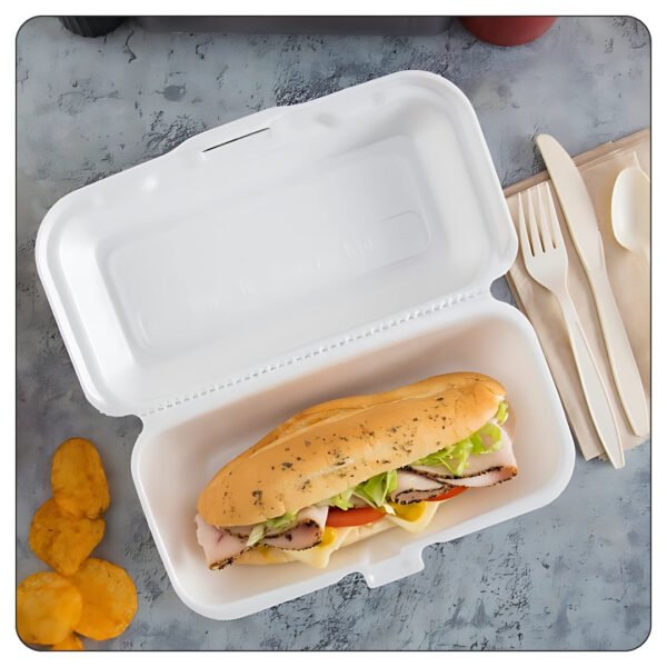10x5x1/4x3 White Foam Hinged Lid Hot Dog Container - Image 5