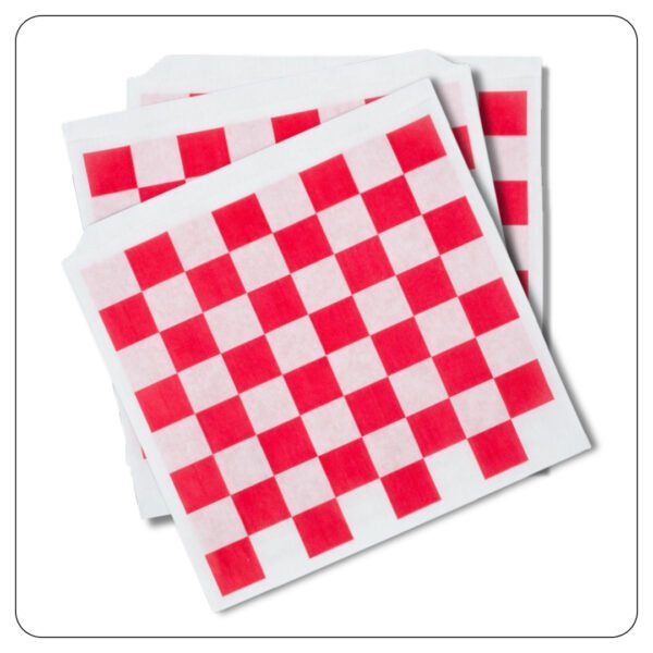 7" x 6 1/2" Red Check Wire Cone Basket Liner / Deli Wrap / Double Open Bag - Image 3