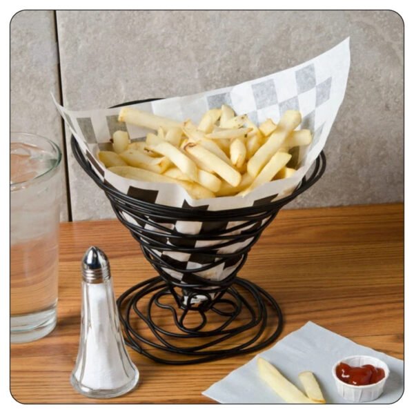 7" x 6 1/2" Black Check Wire Cone Basket Liner / Deli Wrap / Double Open Bag - Image 5