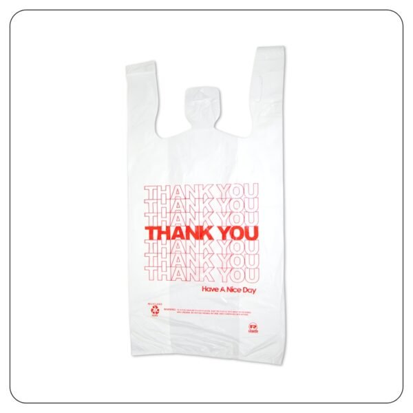 1/6 (12x6x22) Standard Size White "Thank You" Standard-Duty Plastic T-Shirt Bag