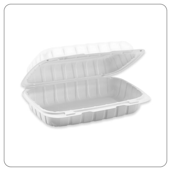 Microwaveable White Mineral-Filled Plastic Hinged Take-Out Container 1-Compartment 9"x6" - Image 2