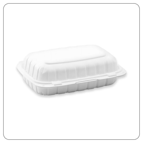 Microwaveable White Mineral-Filled Plastic Hinged Take-Out Container 1-Compartment 9"x6"