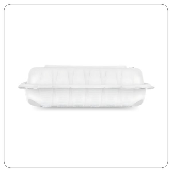 Microwaveable White Mineral-Filled Plastic Hinged Take-Out Container 1-Compartment 9"x6" - Image 3