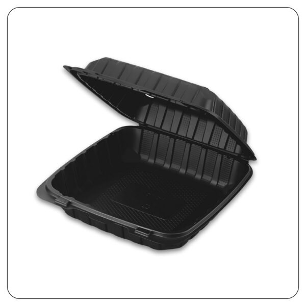 Microwaveable Black Mineral-Filled Plastic Hinged Take-Out Container 1-Compartment 9"x9" - Image 2