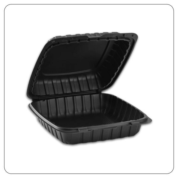 Microwaveable Black Mineral-Filled Plastic Hinged Take-Out Container 1-Compartment 9"x9" - Image 3