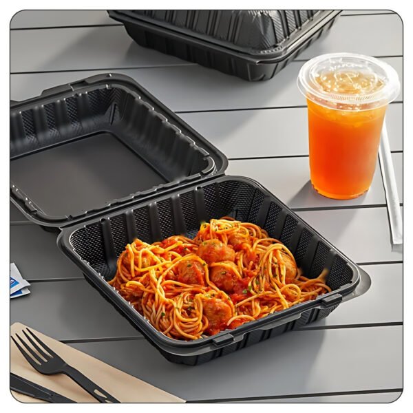 Microwaveable Black Mineral-Filled Plastic Hinged Take-Out Container 1-Compartment 9"x9" - Image 4