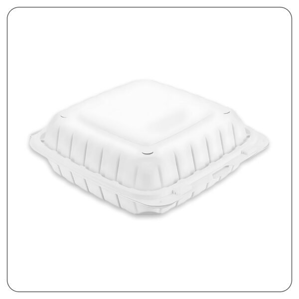 Microwaveable White Mineral-Filled Plastic Hinged Take-Out Container 1-Compartment 9"x9"
