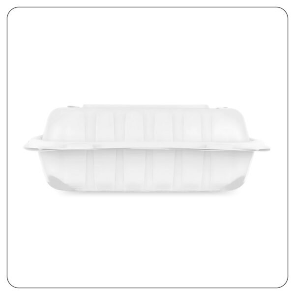Microwaveable White Mineral-Filled Plastic Hinged Take-Out Container 1-Compartment 9"x9" - Image 3