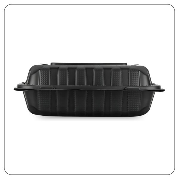 Microwaveable Black Mineral-Filled Plastic Hinged Take-Out Container 3-Compartment 9"x9" - Image 3