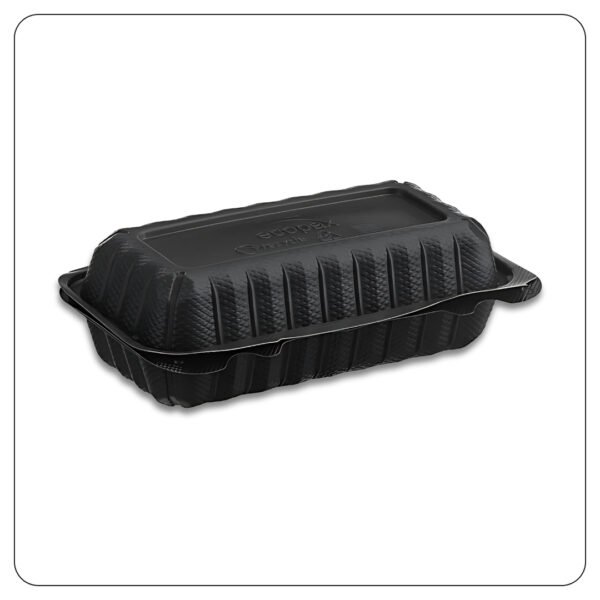 Microwaveable Black Mineral-Filled Plastic Hinged Take-Out Hot Dog Container 1-Compartment 7 1/2" x 3 1/2"