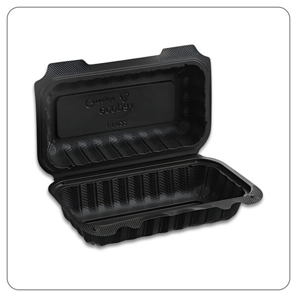 Microwaveable Black Mineral-Filled Plastic Hinged Take-Out Hot Dog Container 1-Compartment 7 1/2" x 3 1/2" - Image 3