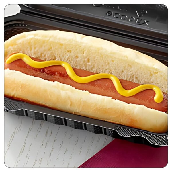 Microwaveable Black Mineral-Filled Plastic Hinged Take-Out Hot Dog Container 1-Compartment 7 1/2" x 3 1/2" - Image 5