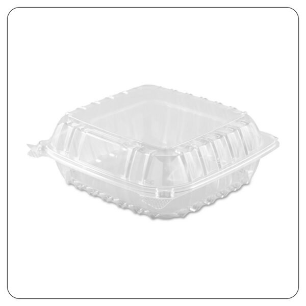 Hinged-Lid Plastic Container Clear 8.3 x 8.3 x 3