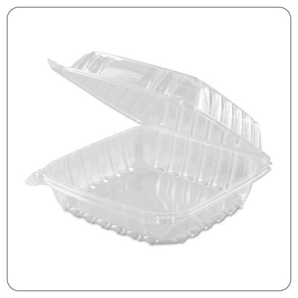 Hinged-Lid Plastic Container Clear 8.3 x 8.3 x 3 - Image 2