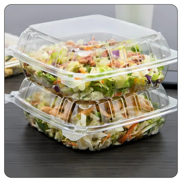 Hinged-Lid Plastic Container Clear 8.3 x 8.3 x 3 - Image 4
