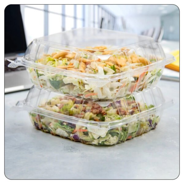 Hinged-Lid Plastic Container Clear 8.3 x 8.3 x 3 - Image 5