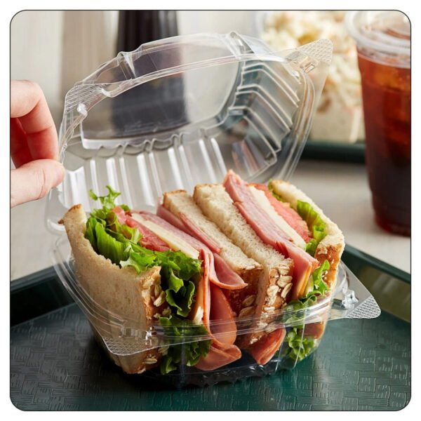 Hinged Lid Plastic Container Clear 6" x 5 13/16" x 3" - Image 4