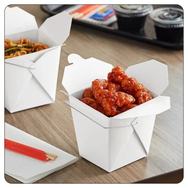 26 Oz. White Paper TakeOut Container with Wire Handle - Image 4