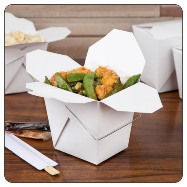 26 Oz. White Paper TakeOut Container with Wire Handle - Image 5