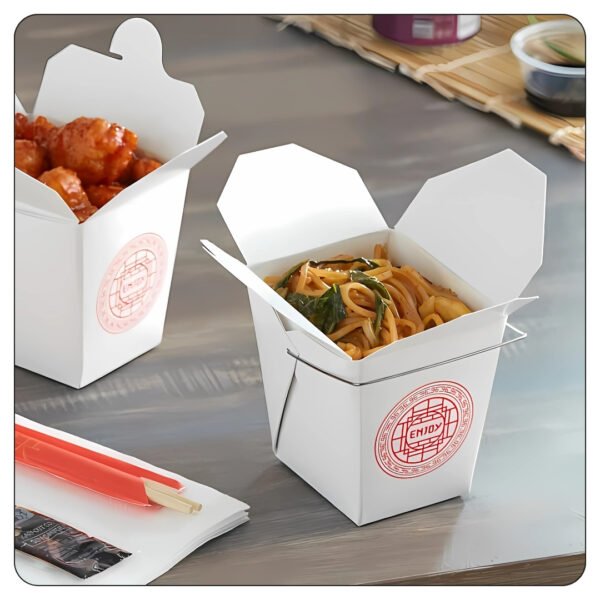 16 Oz. Asian Paper TakeOut Container with Wire Handle - Image 4