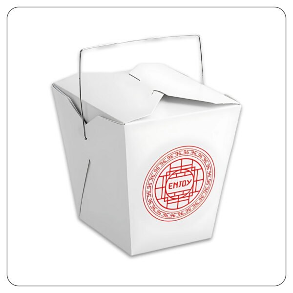 26 Oz. Asian Paper TakeOut Container with Wire Handle - Image 2