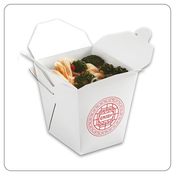 26 Oz. Asian Paper TakeOut Container with Wire Handle - Image 3