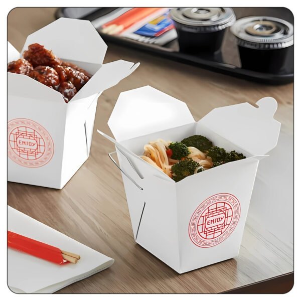 26 Oz. Asian Paper TakeOut Container with Wire Handle - Image 5