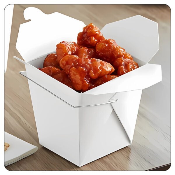 26 Oz. Asian Paper TakeOut Container with Wire Handle - Image 4