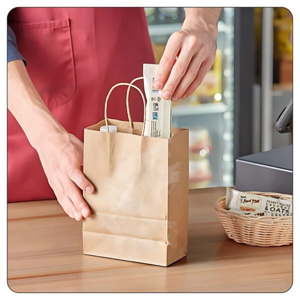 Natural Kraft Paper Shopping Bag with Handles 5 1/2" x 3 1/4" x 8 3/8" - Image 4