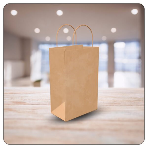 Natural Kraft Paper Shopping Bag with Handles 5 1/2" x 3 1/4" x 8 3/8" - Image 5